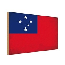 Holzschild 12x18 cm Samoa Vintage Flagge Fahne Wappen Deko Geschenk Holz Schild