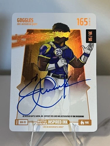 2025 Bo Jackson Battle Arena “GOGGLES” Eric Dickerson 39/50 on card FIRE Auto