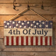 Patriotic Wooden Hanging Wooden Sign - '4th Of July' Wall Art  Door Decor, P...