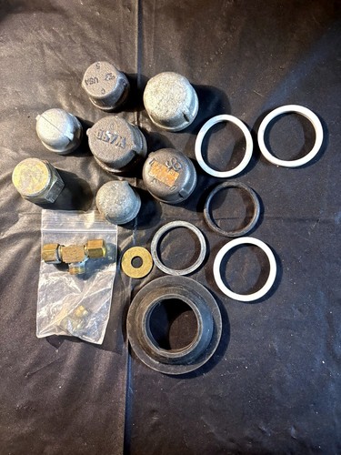 Galvanized Pipe Fittings Lot — Caps Couplings Washers Gaskets Brass Tee