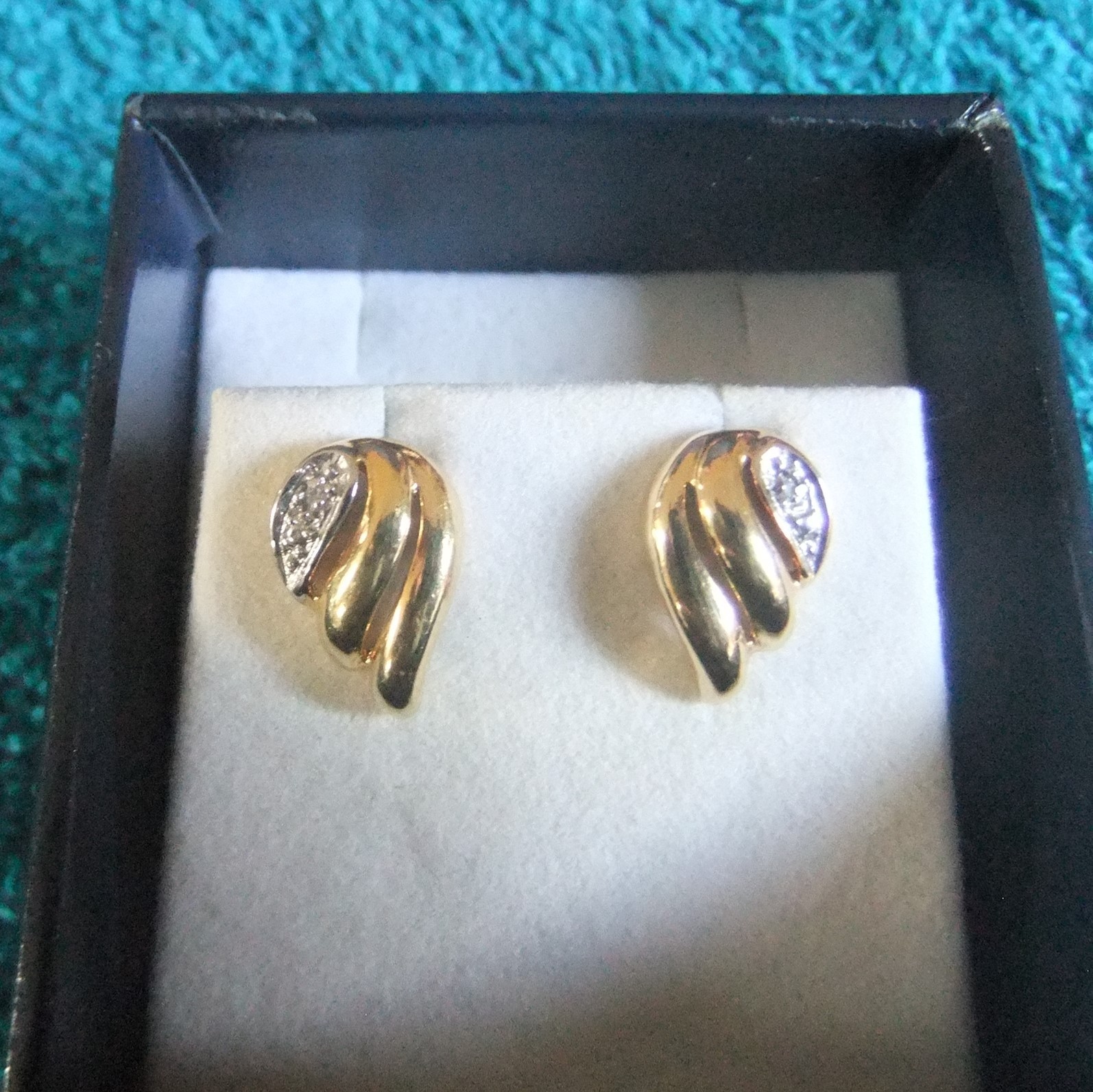 SOLID 9ct. GOLD DIAMOND ANGEL WING EARRINGS - image 1