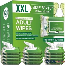 Adult Wet Wipes Extra Large Aloe Vera Vitamin E Cucumber Scent Sensitive Skin US