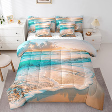 Beach Comforter Set Queen Size 7 Pieces Sea Printed Bedding Set for All Season S