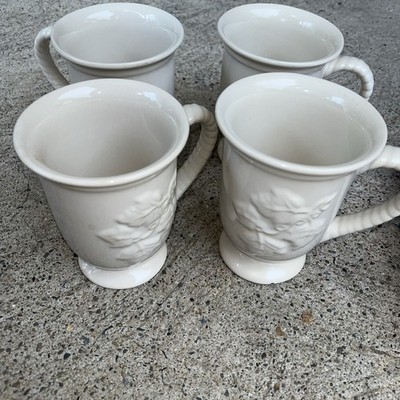 Celebrating Home Stoneware Collection White Embossed Pedestal Mug Set Of 4