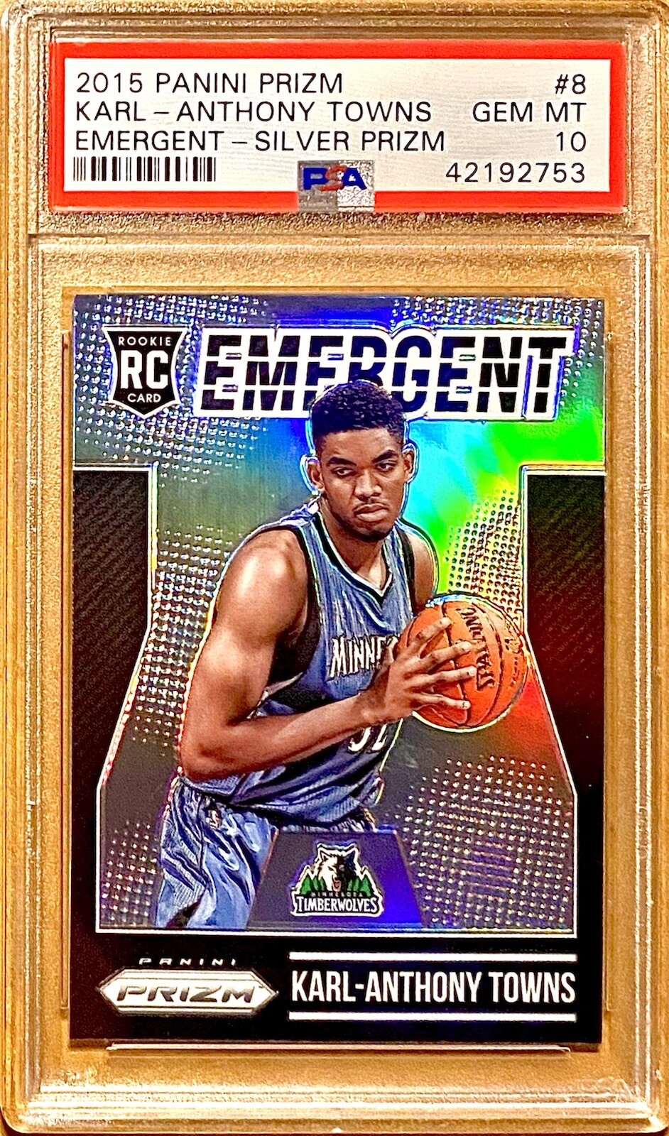 2015 POP 5 K-A TOWNS ROOKIE RC SILVER PRIZM REFRACTOR #8 PSA 10 GEM MINT!!