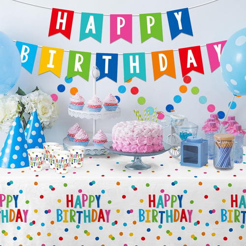 Happy Birthday Decorations: Happy Birthday Party Supplies Set with Birthday Dots - Picture 5 of 12