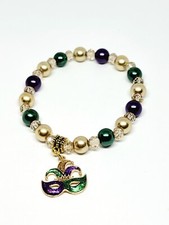 Mardi Gras Beaded Stretch Charm Bracelet