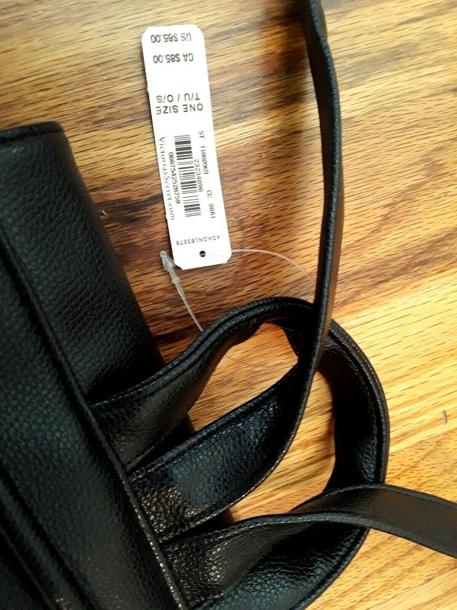 Victoria Secrets Faux Leather backpack pull close with magnetic closure. VS Black Faux Leather Backpack Carryall Tote Magnetic Snap  main image 3