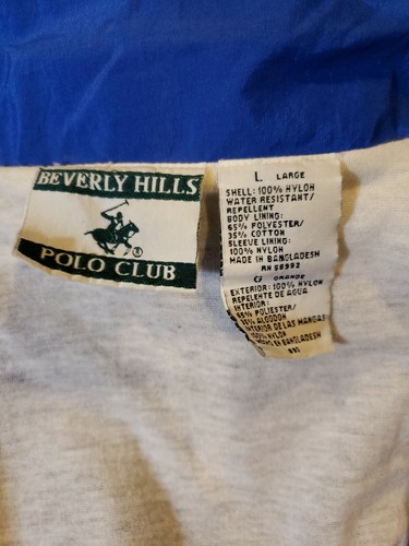 Vtg Beverly Hills Polo Club Windbreaker Blue Black White Color Block Mens L - Picture 2 of 11