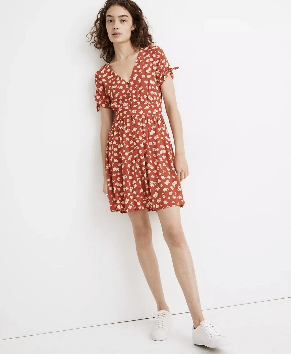 NWT Madewell Button-Front Tie Sleeve Retro Dress in Happy Hibiscus | eBay