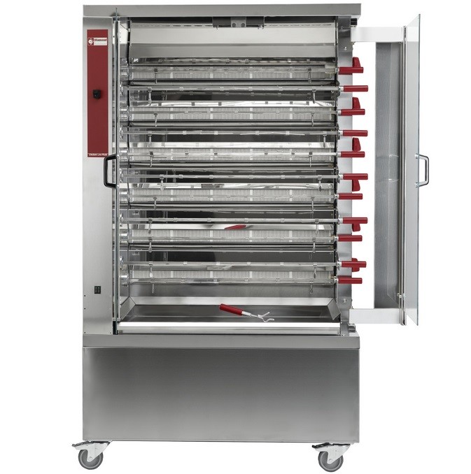 Gas Hähnchengrill 11 Spieße für á 6 Hähnchen Profigerät auf Rädern Gastlando