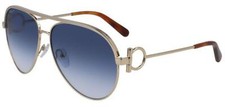 NEW Salvatore Ferragamo SF 237S 743 Gold Aviator Sunglasses with Blue Lenses