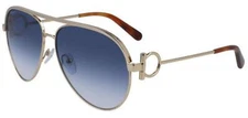 NEW Salvatore Ferragamo SF 237S 743 Gold Aviator Sunglasses with Blue Lenses