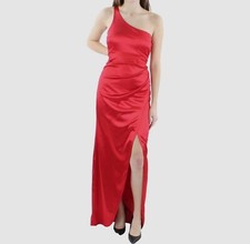 Emerald Sundae Women Red Satin One-Shoulder Gown Dress Size XS