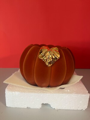 Retired Bath and Body Works flocked pumpkin candle holder