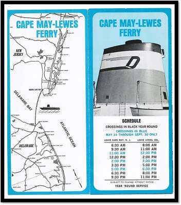 Cape Map-Lewes Ferry New Jersey Delaware c1970 Opens to 9 by 16