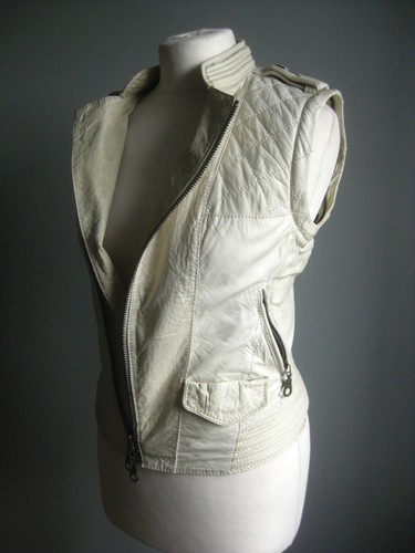 ESSENTIEL ANTWERP LEDERJACKE GILET 6 8 Biker Bomber Distress Crop Steampunk - Bild 2 von 21