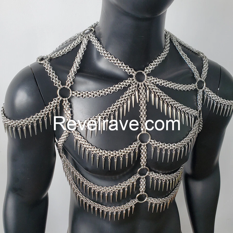 Arnés de cadena corporal con flecos y flecos Rave Burning para hombres disfraces de carnaval Foto 4 de 4