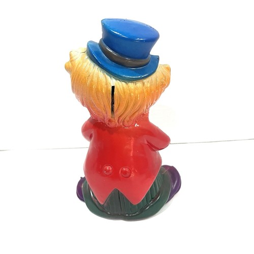 Vintage 1970s Clown Coin Piggy Bank Hard Plastic 7" Hong Kong Blue Top Hat - 第 3/8 張圖片