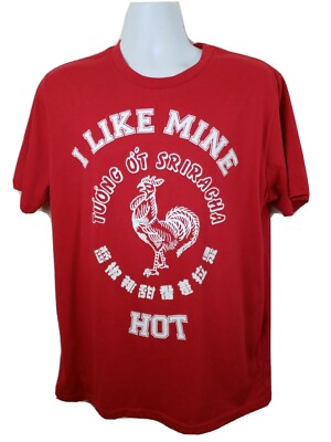 I Like Mine Hot Sriracha Hot Sauce t-shirt red size Medium