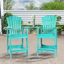 Aoodor Tall Adirondack Chair Set of 2 HDPE Bar Stool Balcony Chairs with Footres