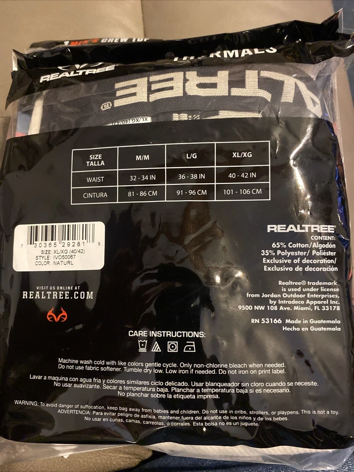 REALTREE HEAVY WEIGHT COTTON THERMAL BOTTOMS WHITE SIZE Xl New In Package Warm - Image 2 of 4