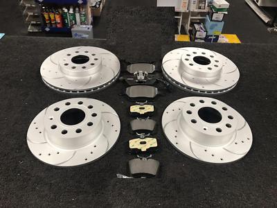 PERFORMANCE FRONT REAR DRILLED AND GROOVED BRAKE DISCS AND MINTEX BRAKE PADS SET