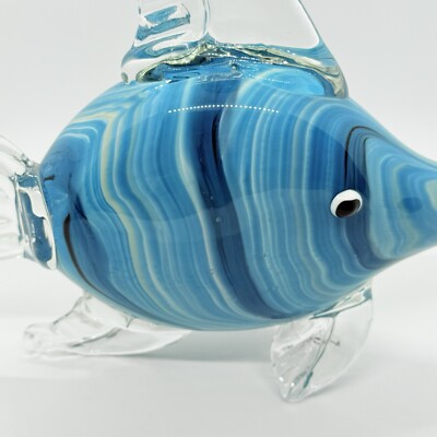 Picture of Art Glass Fish Murano Style Blue Stripe Fish Design 10 Inches Coastal ...