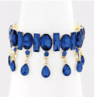 Navy Blue Bracelet Teardrop Stretchable Cuff Crystal Rhinestone Wedding Prom