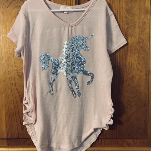 Girls Size M Silver Glitter Unicorn Top Shirt Pink EUC