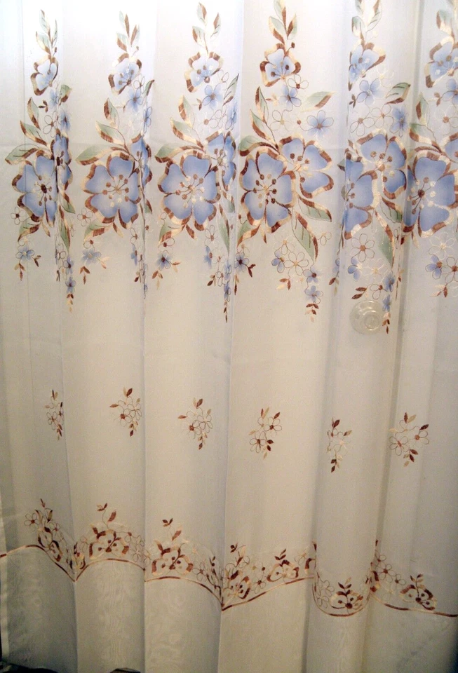 2 Hermosos NUEVOS Azul sobre Beige Emb. Cortinas Lavables Florales 90" L IMPORTACIÓN FRANCESA Foto 3 de 3