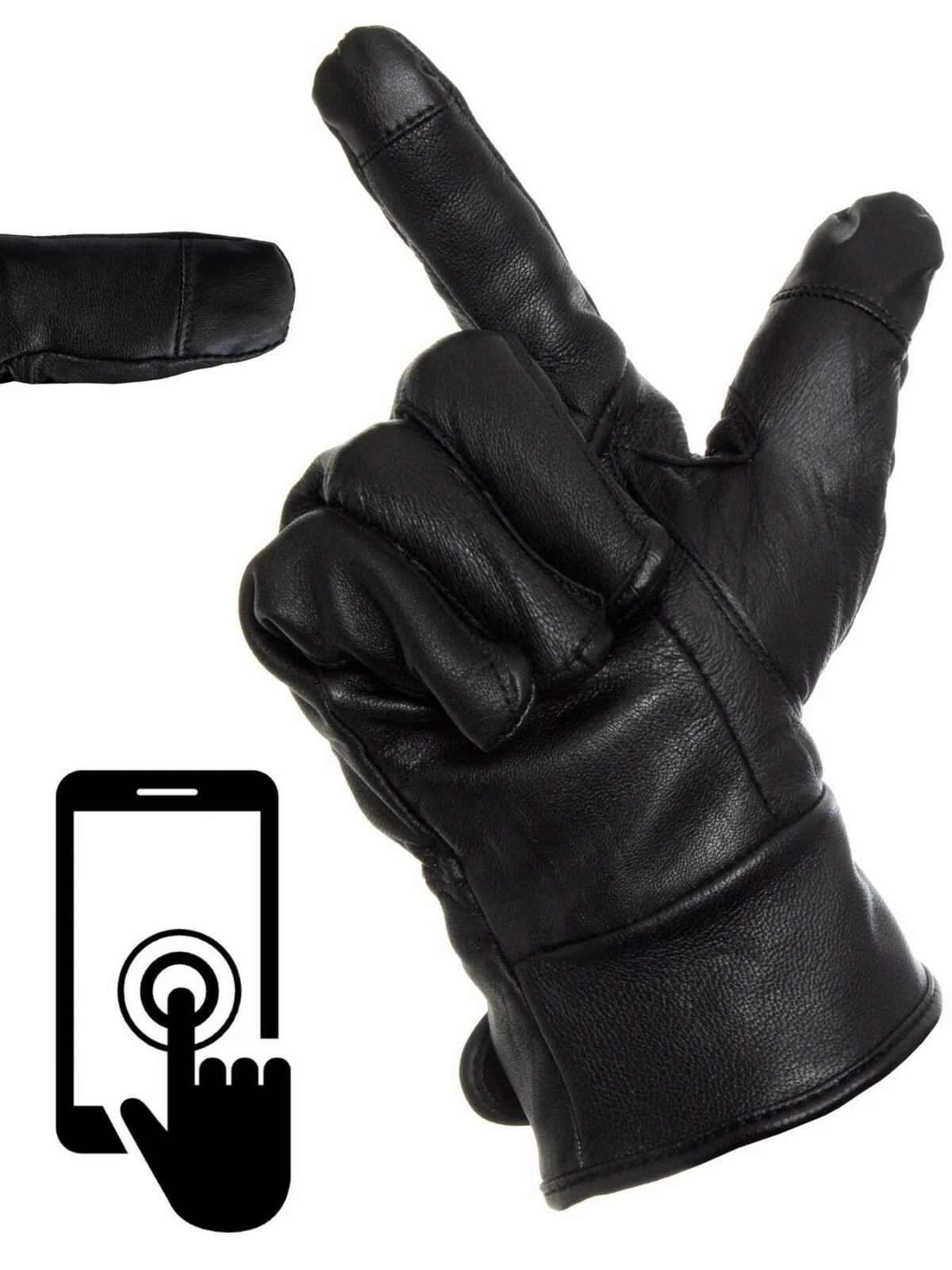 Men’s Leather Gloves – Touchscreen, Warm, Thermal Fleece – SJI