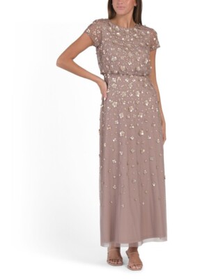 adrianna papell women's beaded long 3d floral dress Adrianna Papell Beaded Gown main image 0