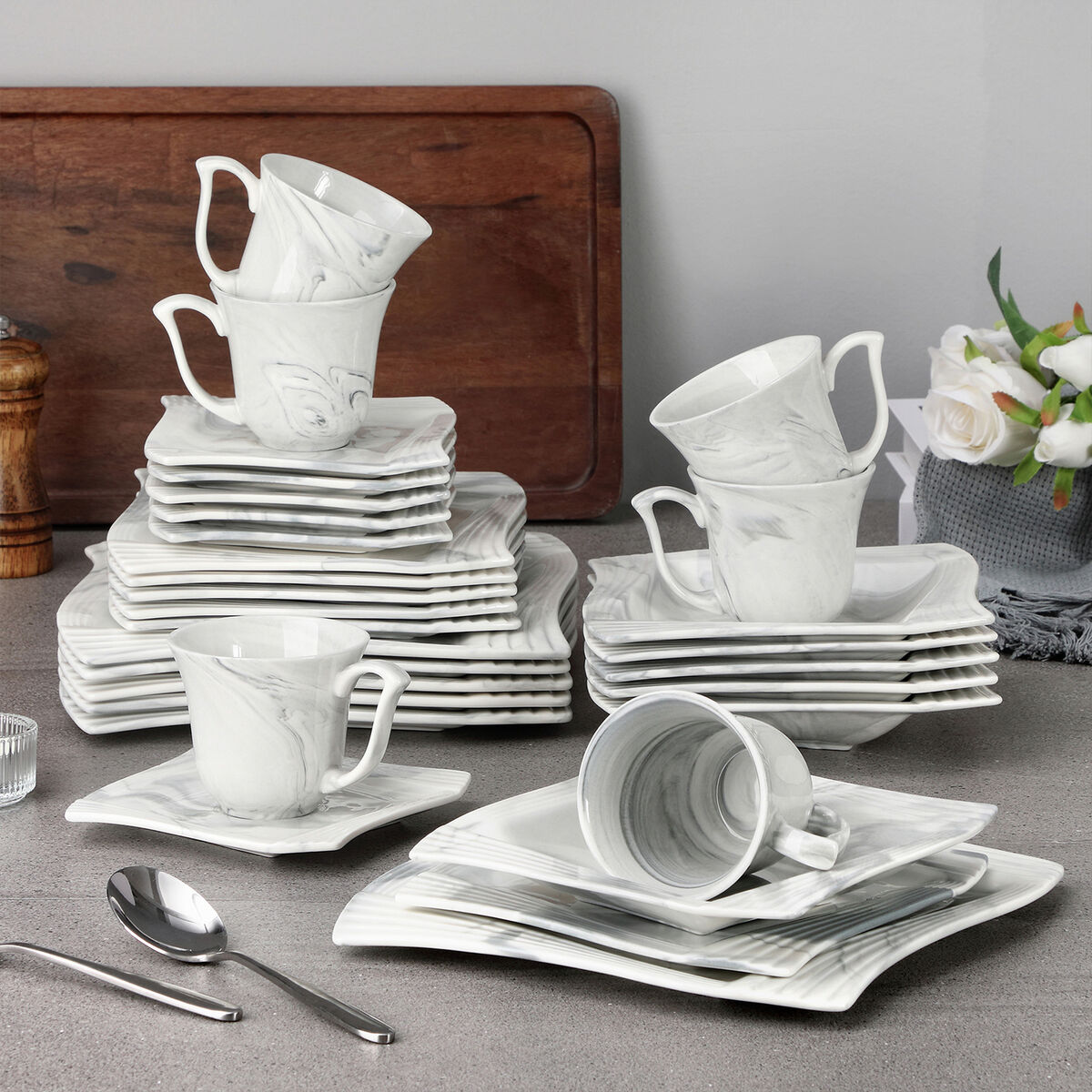 MALACASA Elisa 36-Piece Ceramic Porcelain Dinner Set with Dinner