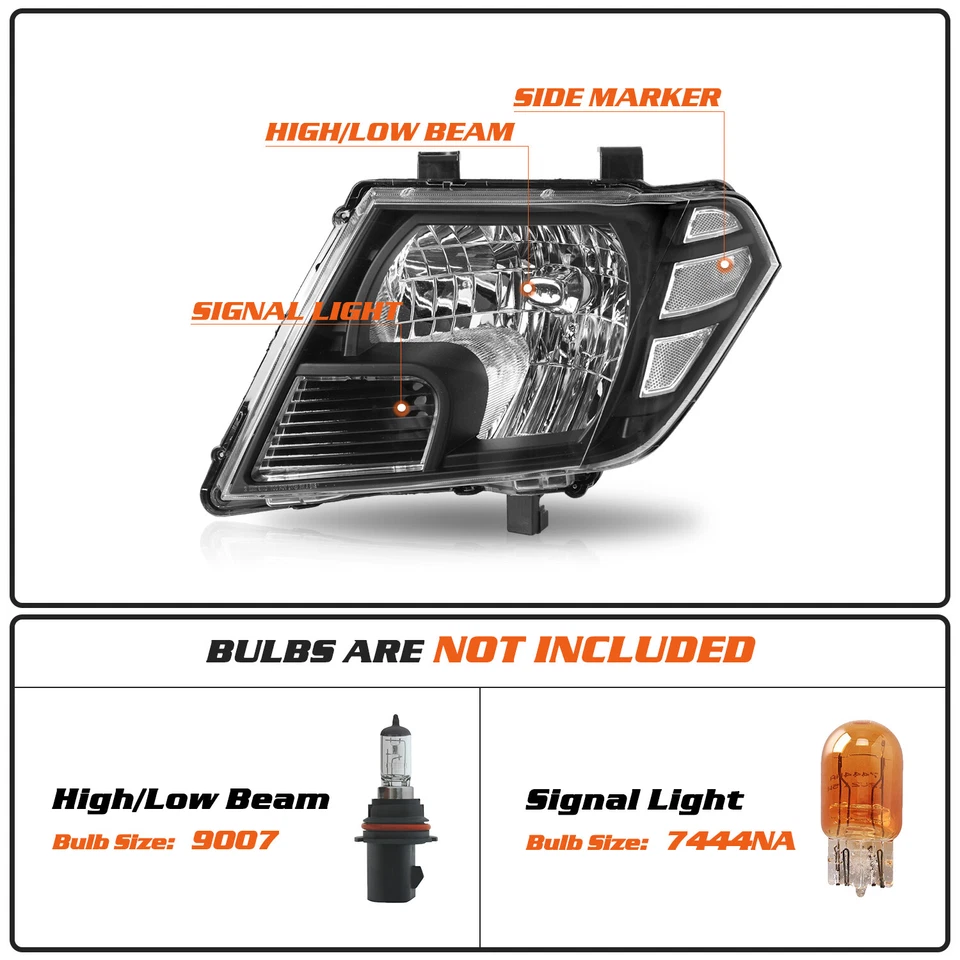 For 2009-2021 Nissan Frontier Truck Black Headlights Headlamps Left & Right Pair - Image 2 of 4