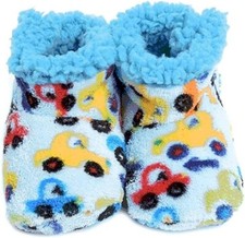 Skidders Plush Booties Bumper Cars 0-6M light blue Sherpa lining