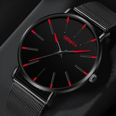 GENEVA 5er-Set Luxus Herren Quarzuhren   Schwarz, Edelstahl, sportlich & modisch