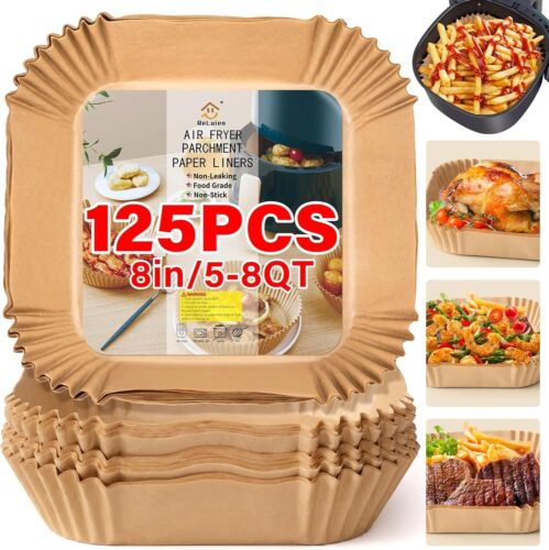 Disposable Air Fryer Liners, 125Pcs, 8 Inch Unbleached Parchment Paper, Square