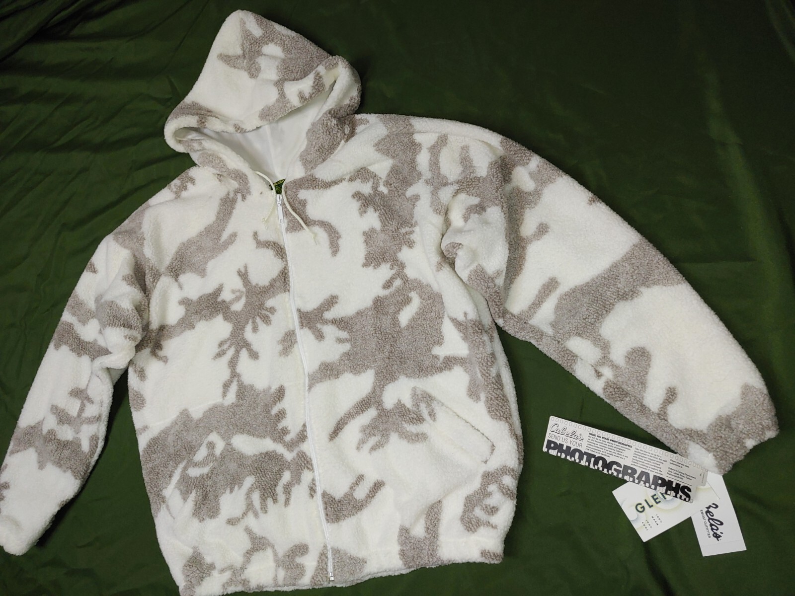 CABELA'S BERBER FLEECE SNOW CAMO JACKET, XL, OUTFITTER WINTER CAMO