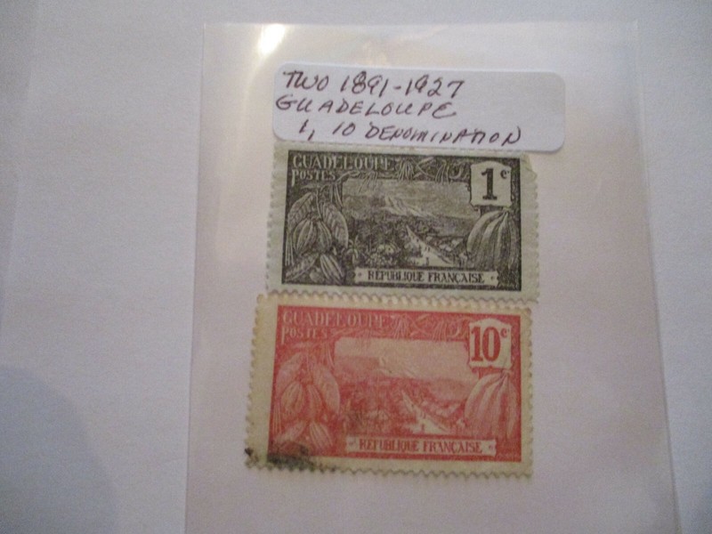 Two 1891-1927 Guadeloupe Postage Stamps - 1, 10 Denomination