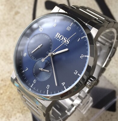 Hugo Boss Mens Designer Watch OXYGEN Twin Subsidiary Blue Sun-ray Dial ...