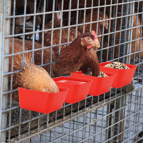 10× Red Chicken Poultry Hanging Water Feed Cage Cups Rabbit Bird Feeder Bowls US - Picture 8 of 15