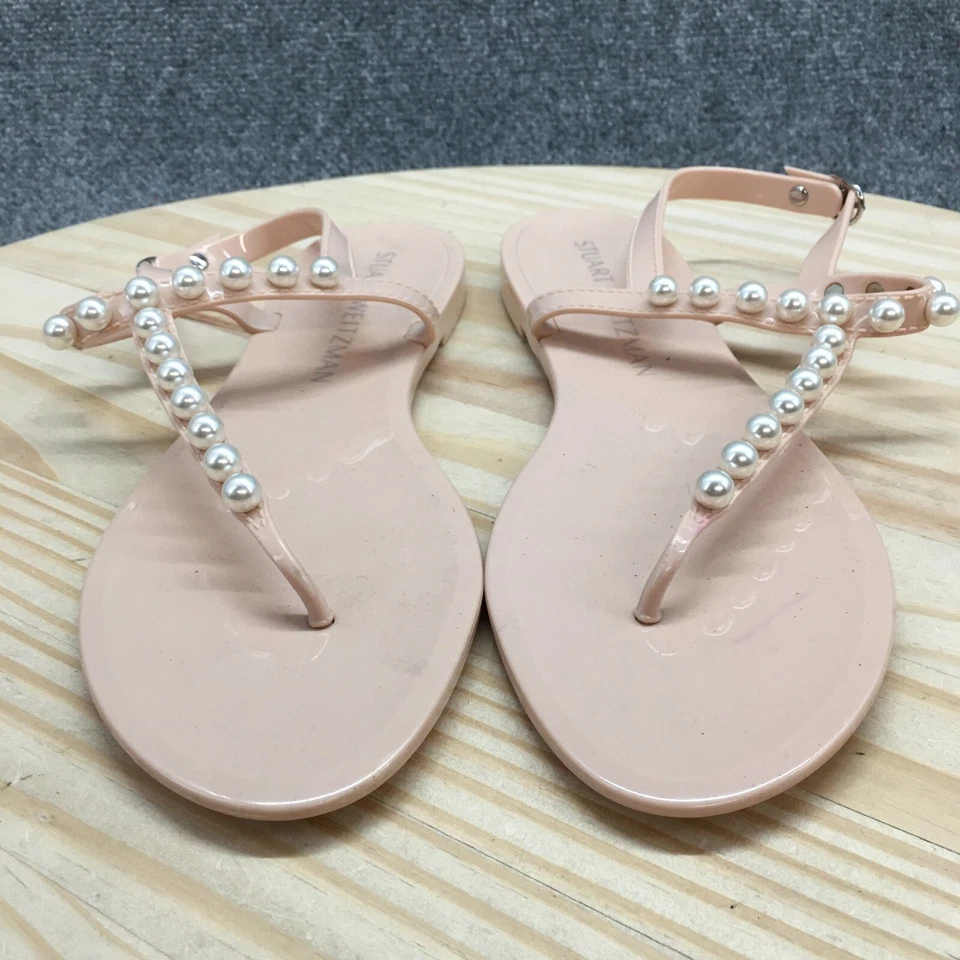 Stuart Weitzman Sandals Womens 10 B Slingback Pink Pearly Studded Jelly NEW - Image 3 of 4