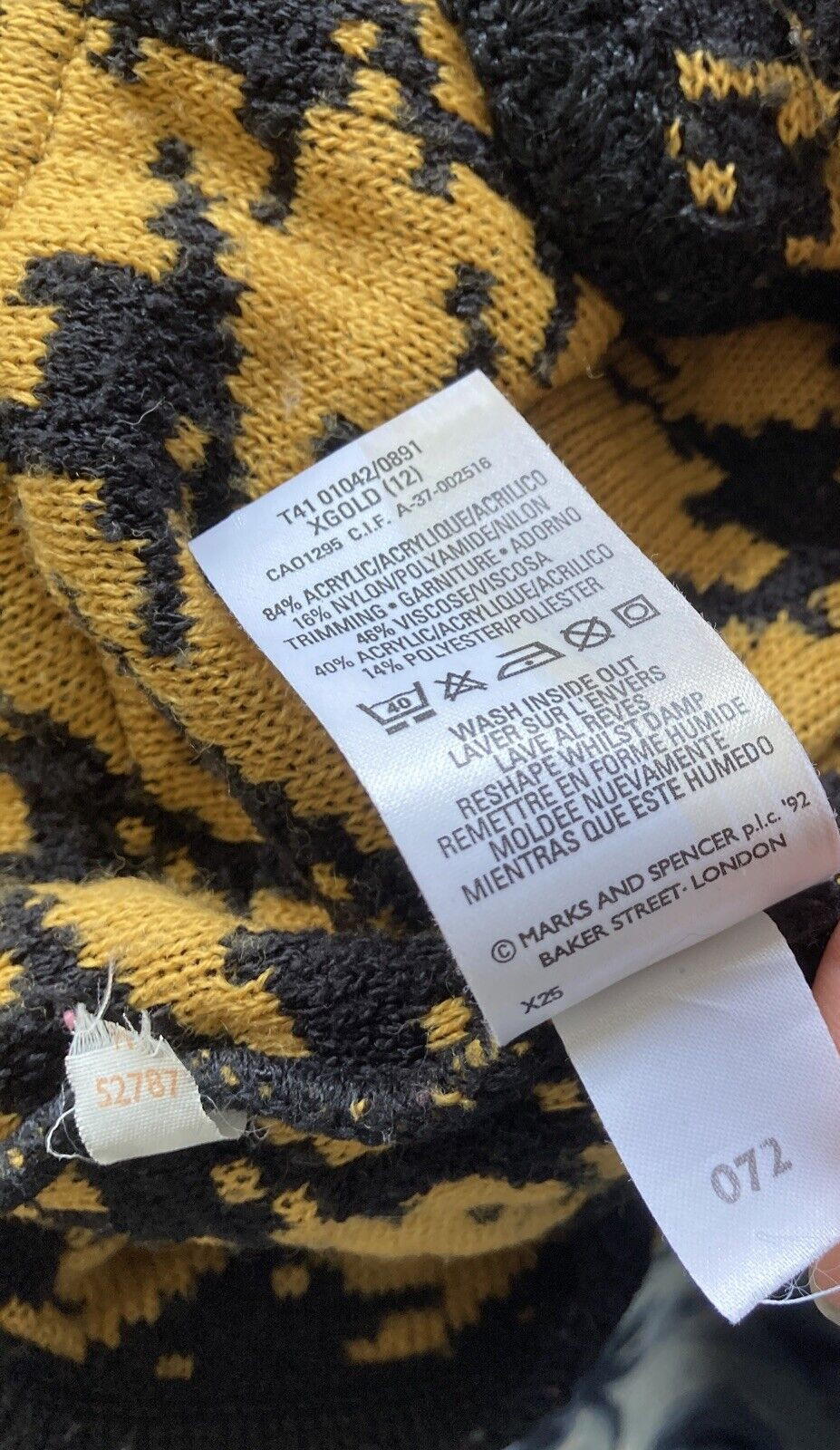 Vintage 1992 Gold/Black Hounds Tooth  St Michael Cardigan/Jacket, Size 12 UK 9