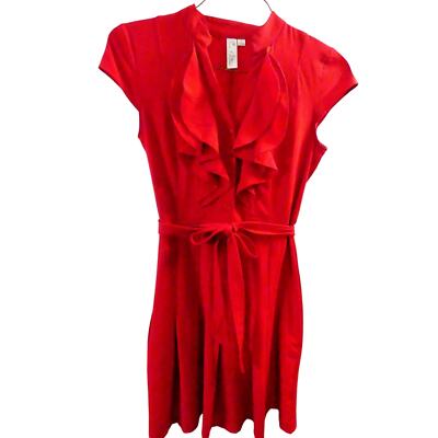 Emma & Michele Women's 8 Red Dress Short Sleeves Ruffle Belted Business 