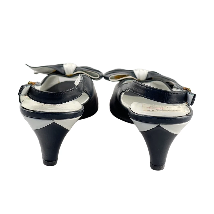 Bruno Magli 鞋 低跟 蓝色+白色 观众 露跟 女式 7-4A 复古 — 第 4/4 张图片