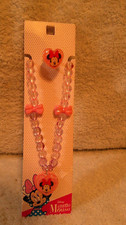 Minnie Mouse Pink Clear Black Heart Necklace With Bows  Ring New