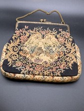 Vintage Petit Point Scenic Figural Bag Handbag Tapestry Purse