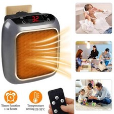 Wall Plug Mini Fan Heater Electric Space Heater Fan Hot Warm Air Timer +Remote 