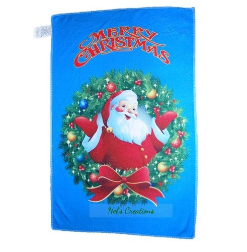 Merry Christmas Hand Face Towels, Santa Claus, Red & Blue Gift Bell Tree Towel - Picture 10 of 13